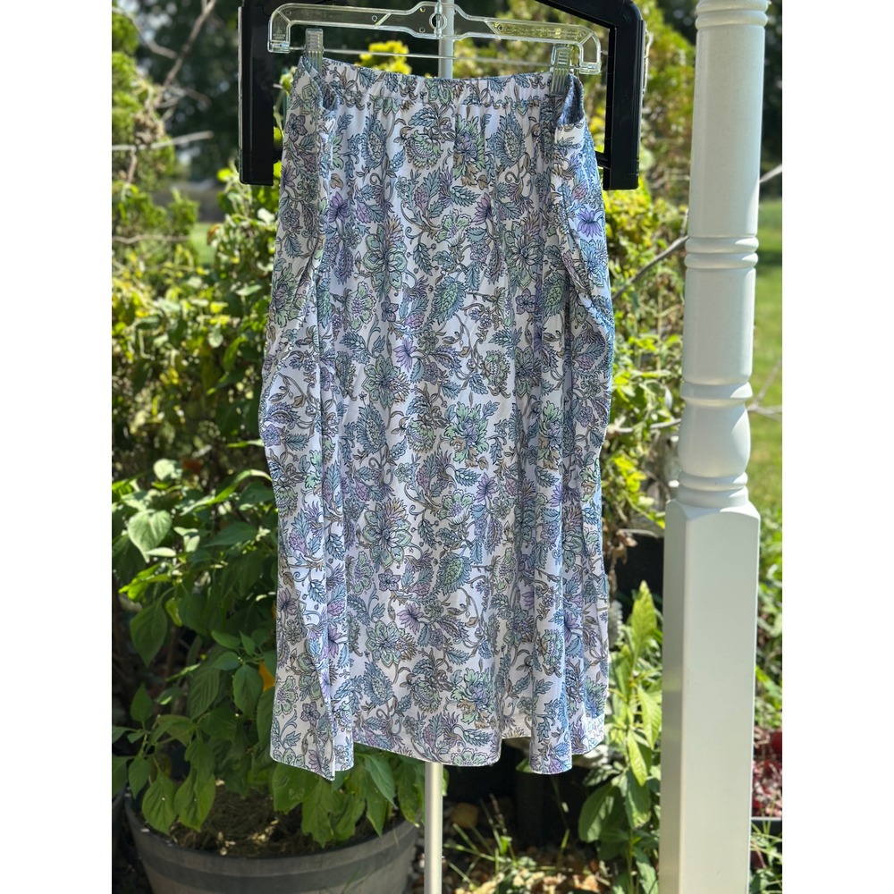 UltraSofts Floral Paisley Button Front A-Line Skirt PXL Blue Purple Green NWT